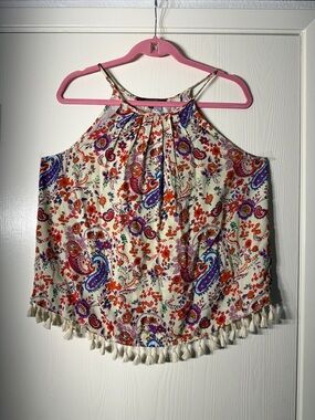 19 Cooper Cream Paisley Halter Camisole with Tassel Hem size Medium